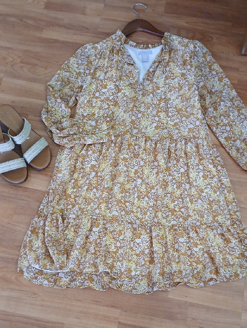 H&M Yellow & Cream Floral Tiered Dress